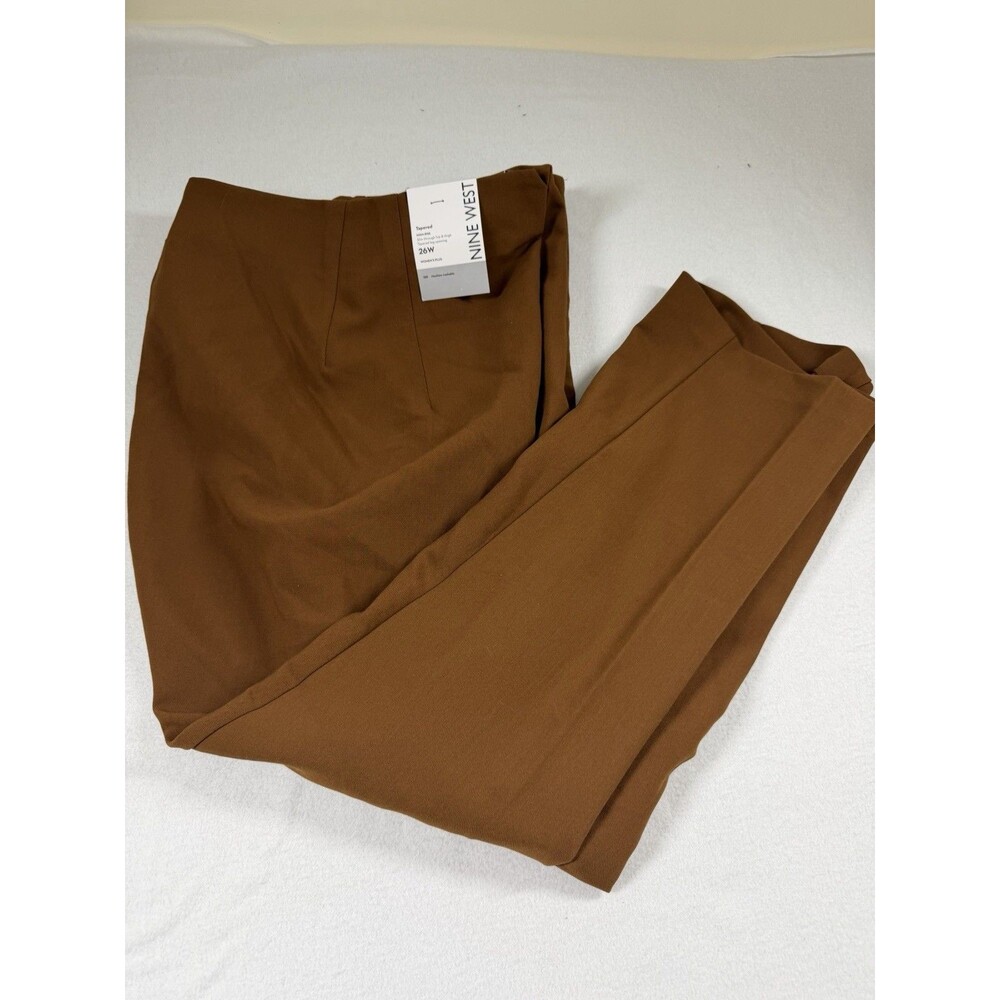 Nine West Women Plus Dress Pants 26W Brown High Rise Slim Tapered Flat Front 410